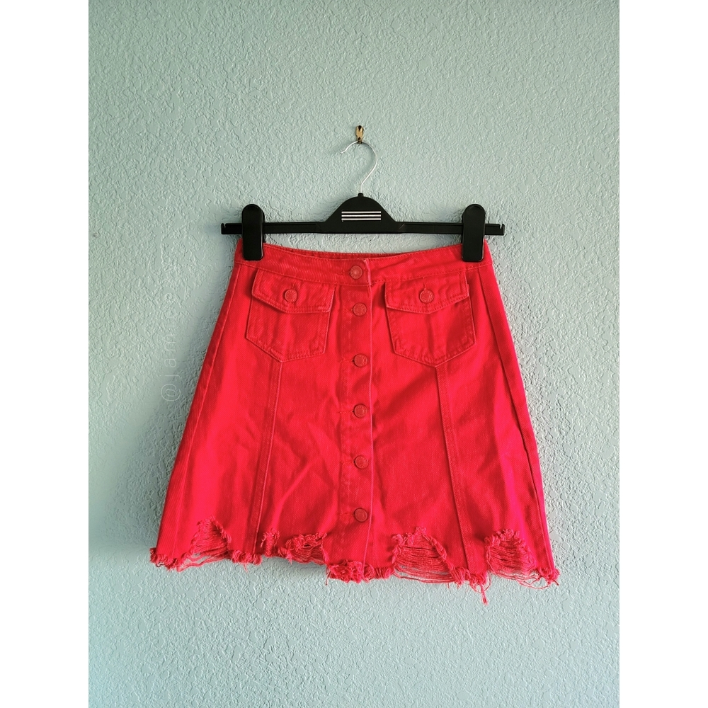 Sunset + Spring | Distressed Denim Mini Skirt